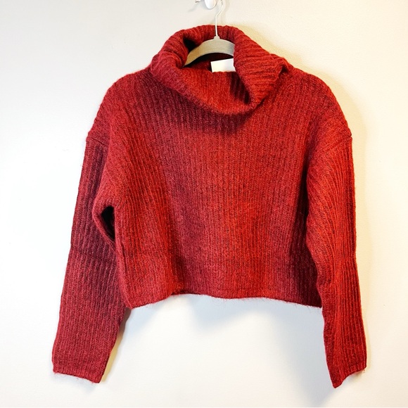 Thakoon Sweater Burgundy Red Cropped Ribbed Turtleneck Knit Sz M NWT - Picture 1 of 12
